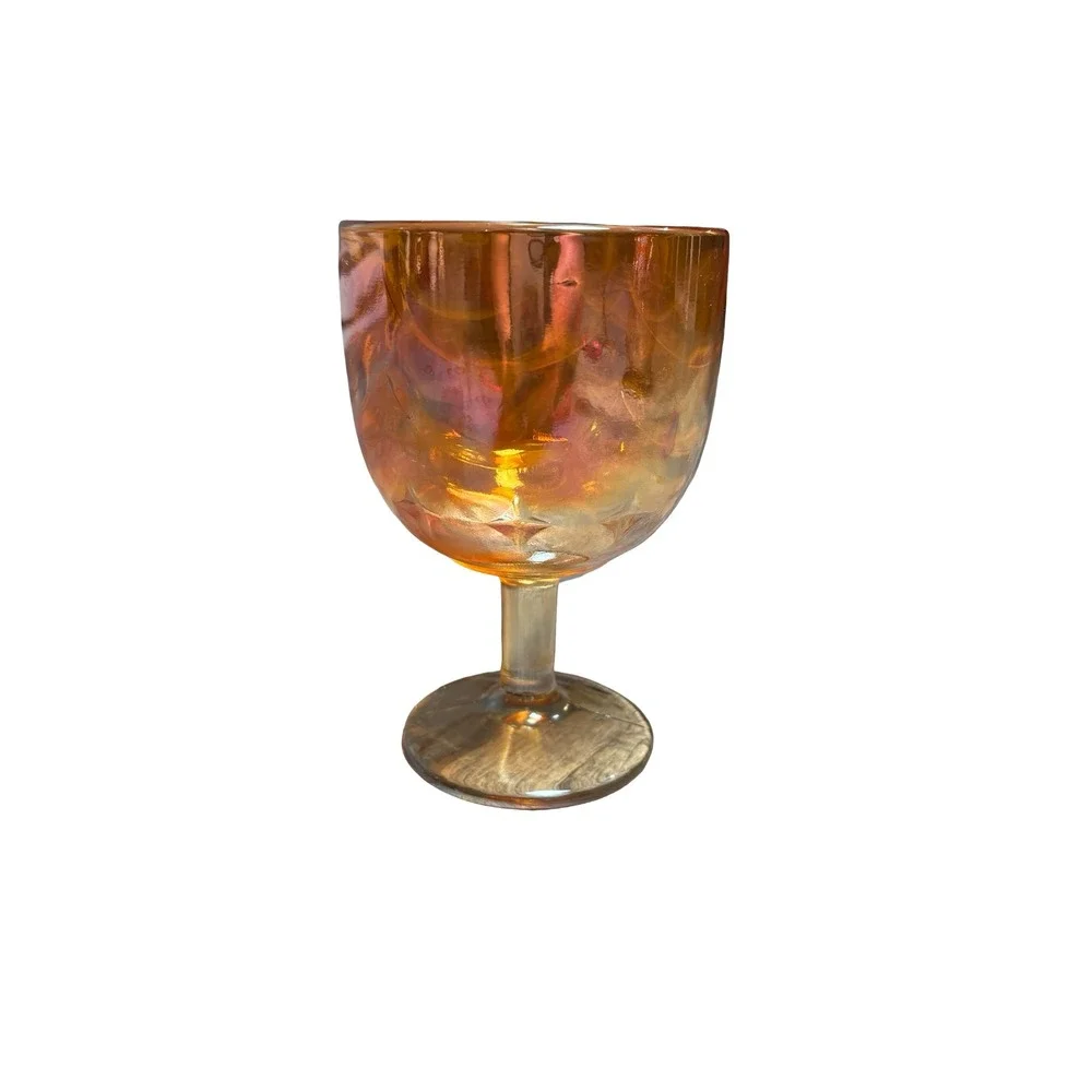Vintage Amber Carnival Glass Iridescent Starburst Goblet Wine Glass 6in